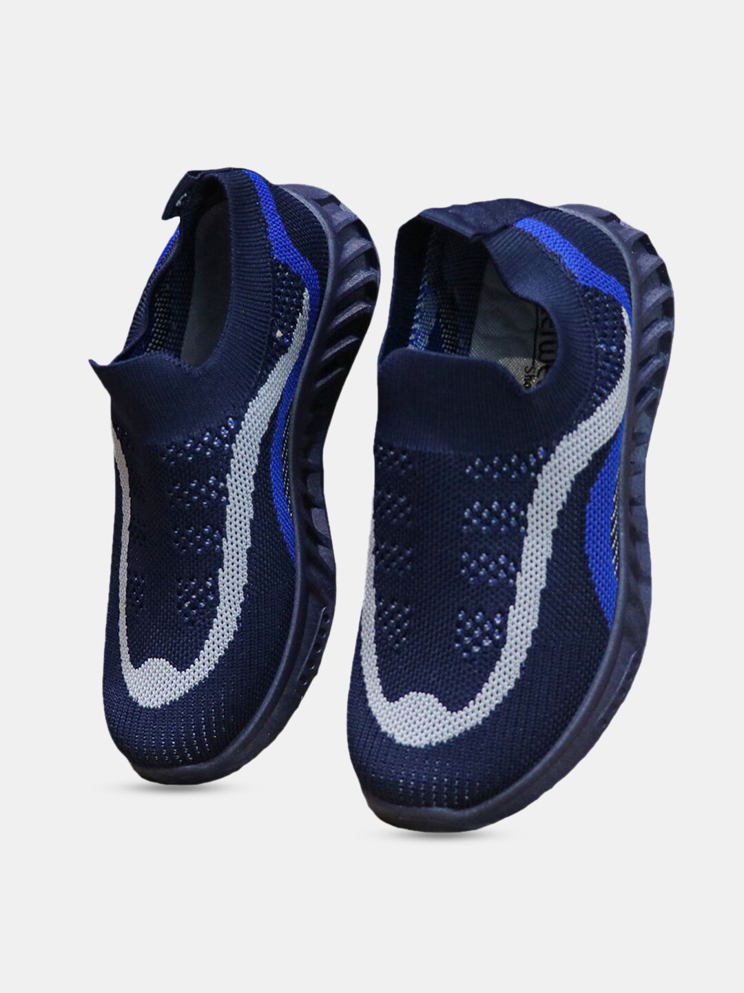

Hopscotch Unisex Kids Blue Woven Design PU Slip-On Sneakers