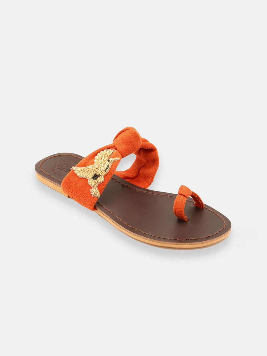 

Hopscotch Girls Orange Ethnic One Toe Flats with Bows