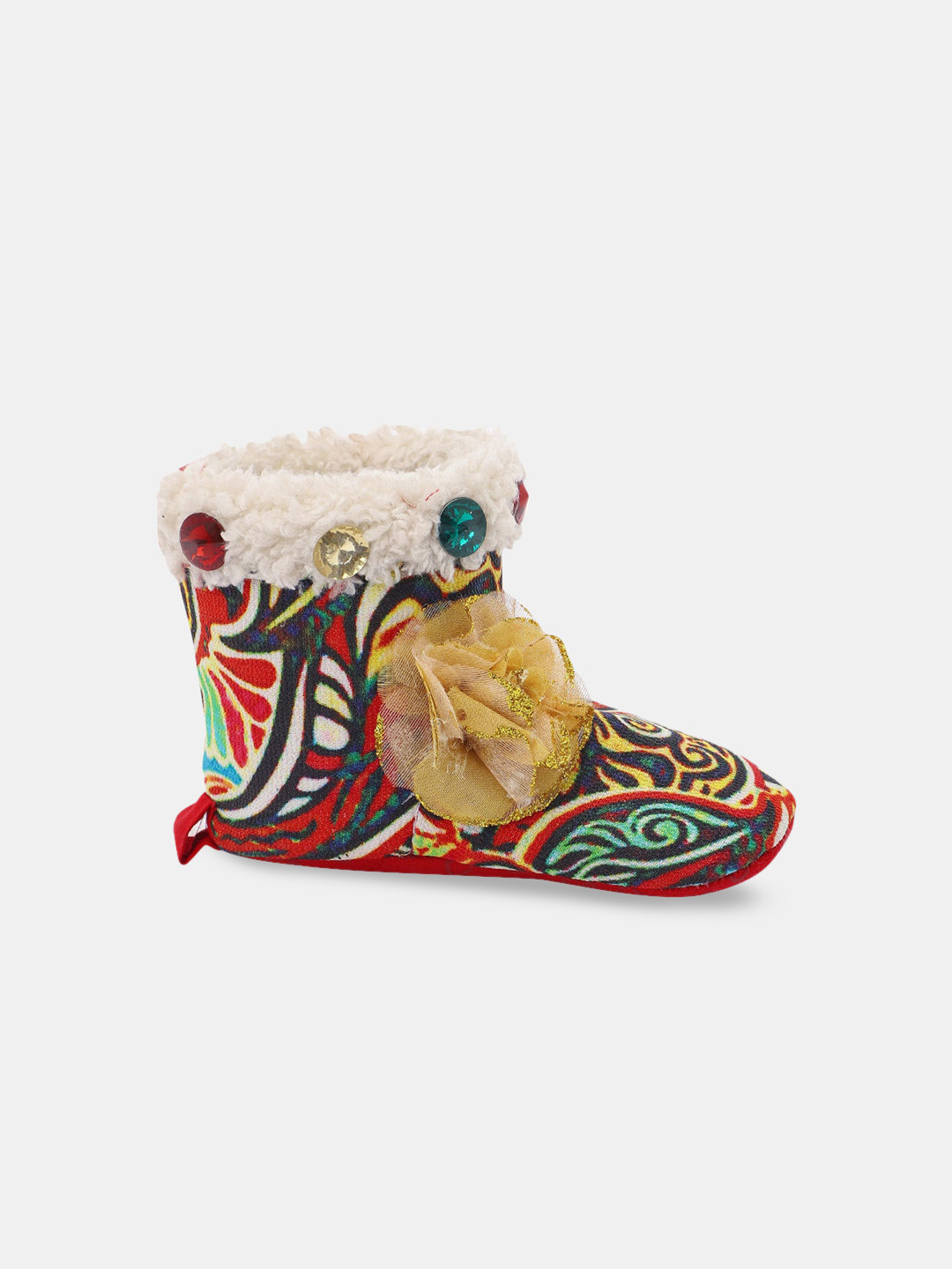 

Hopscotch Girls Red Printed Cotton Boots