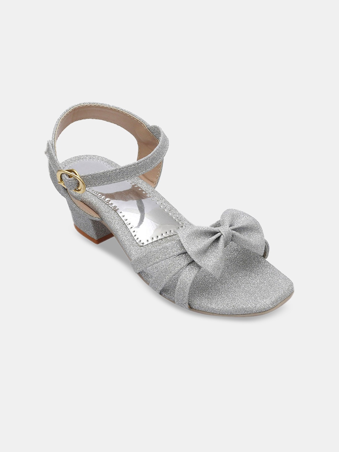 

Hopscotch Girls Silver-Toned Textured Party Block Pumps with Bows