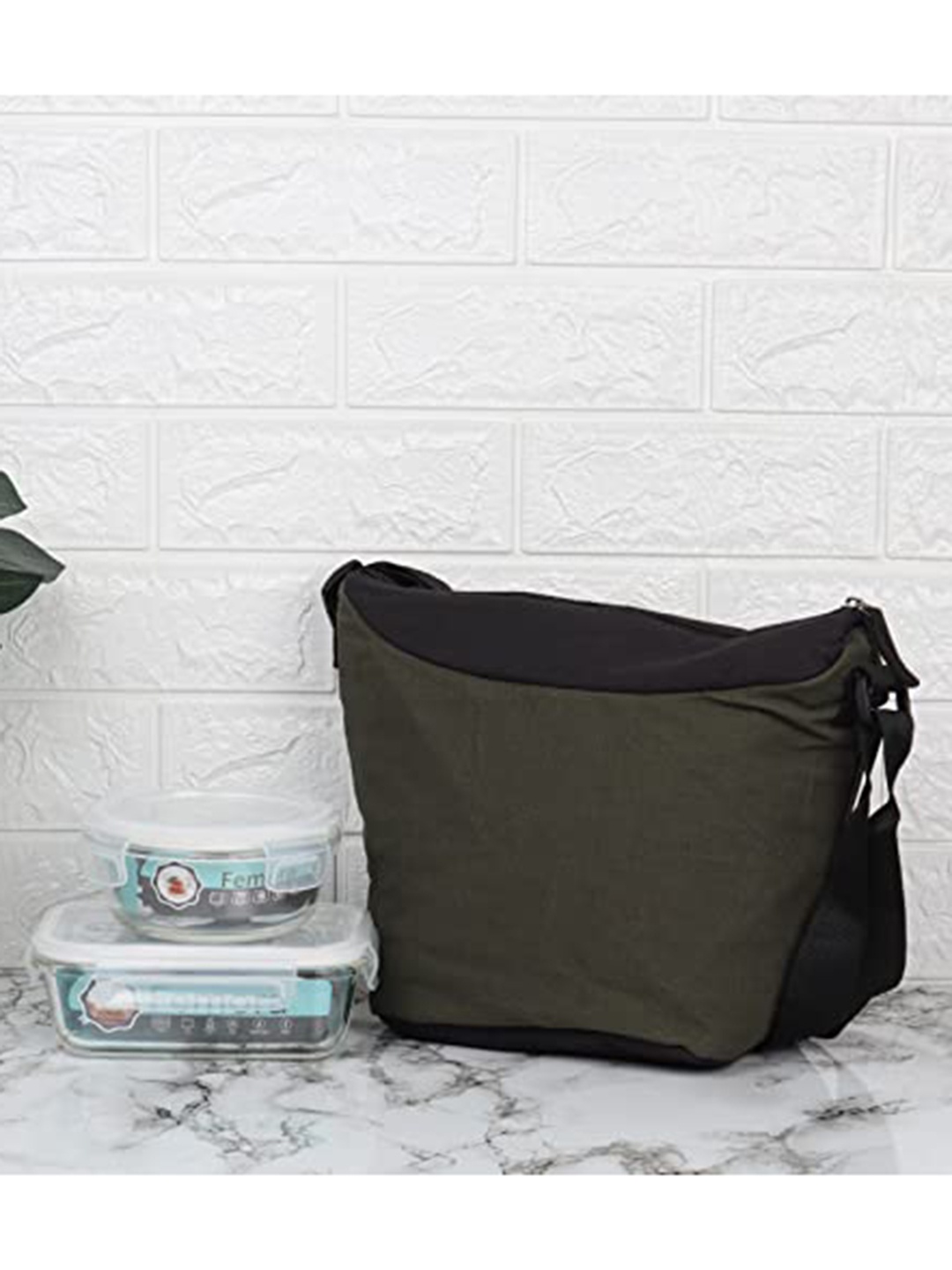 Femora Transparent & White Solid Borosilicate Glass Lunch Box With Carry Bag