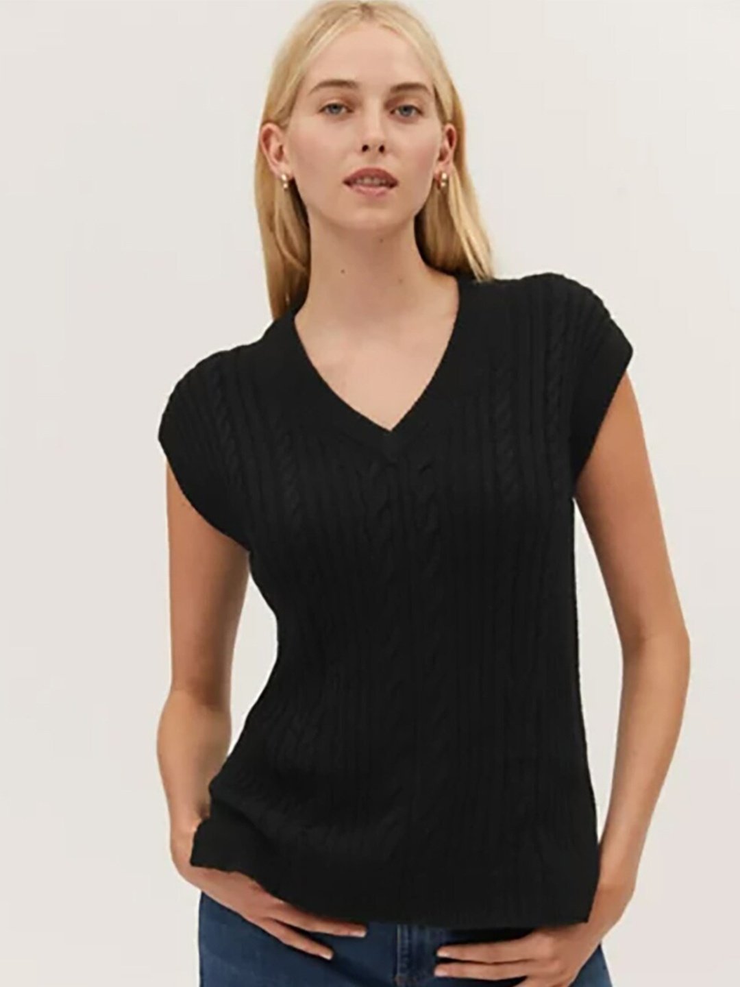 

Marks & Spencer Women Black Cable Knit Pullover
