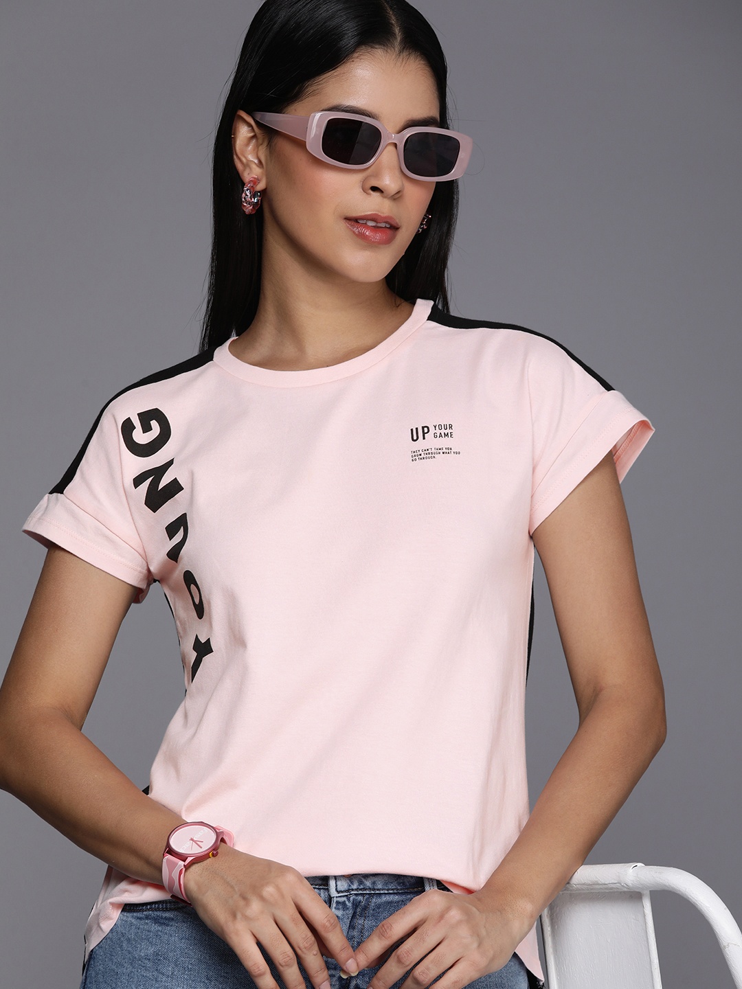 

Allen Solly Woman Typography Printed Pure Cotton T-shirt, Pink