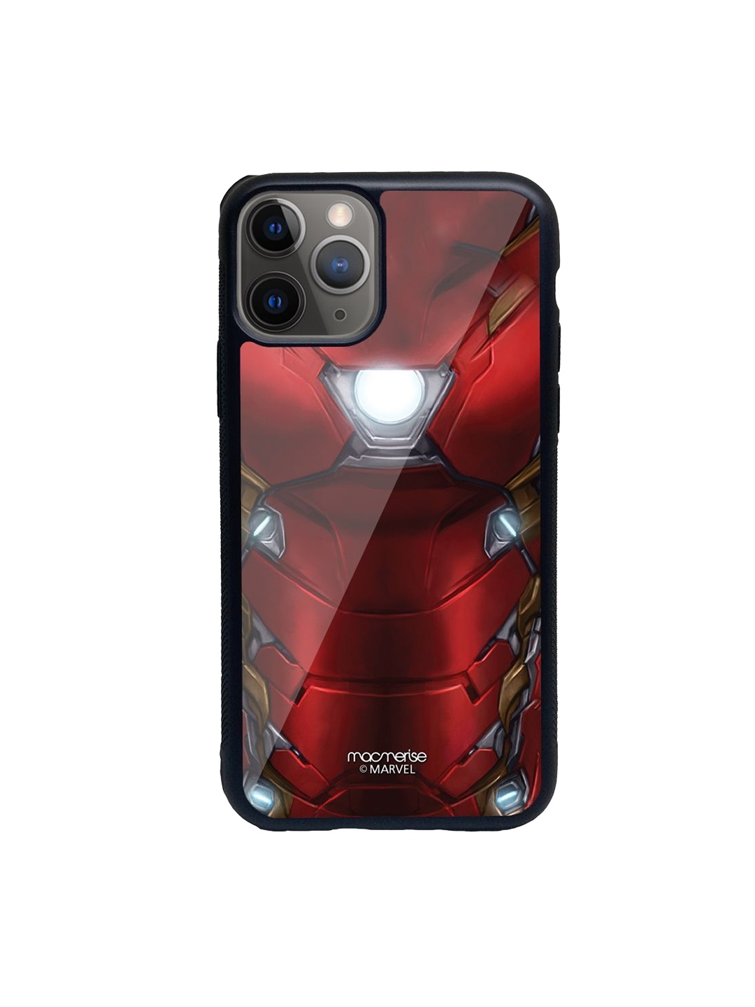 

macmerise Red Printed Glass iPhone 11 Pro Back Case, Black