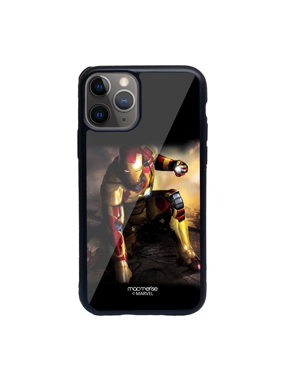 

macmerise Black Printed Glass iPhone 11 Pro Max Back Case