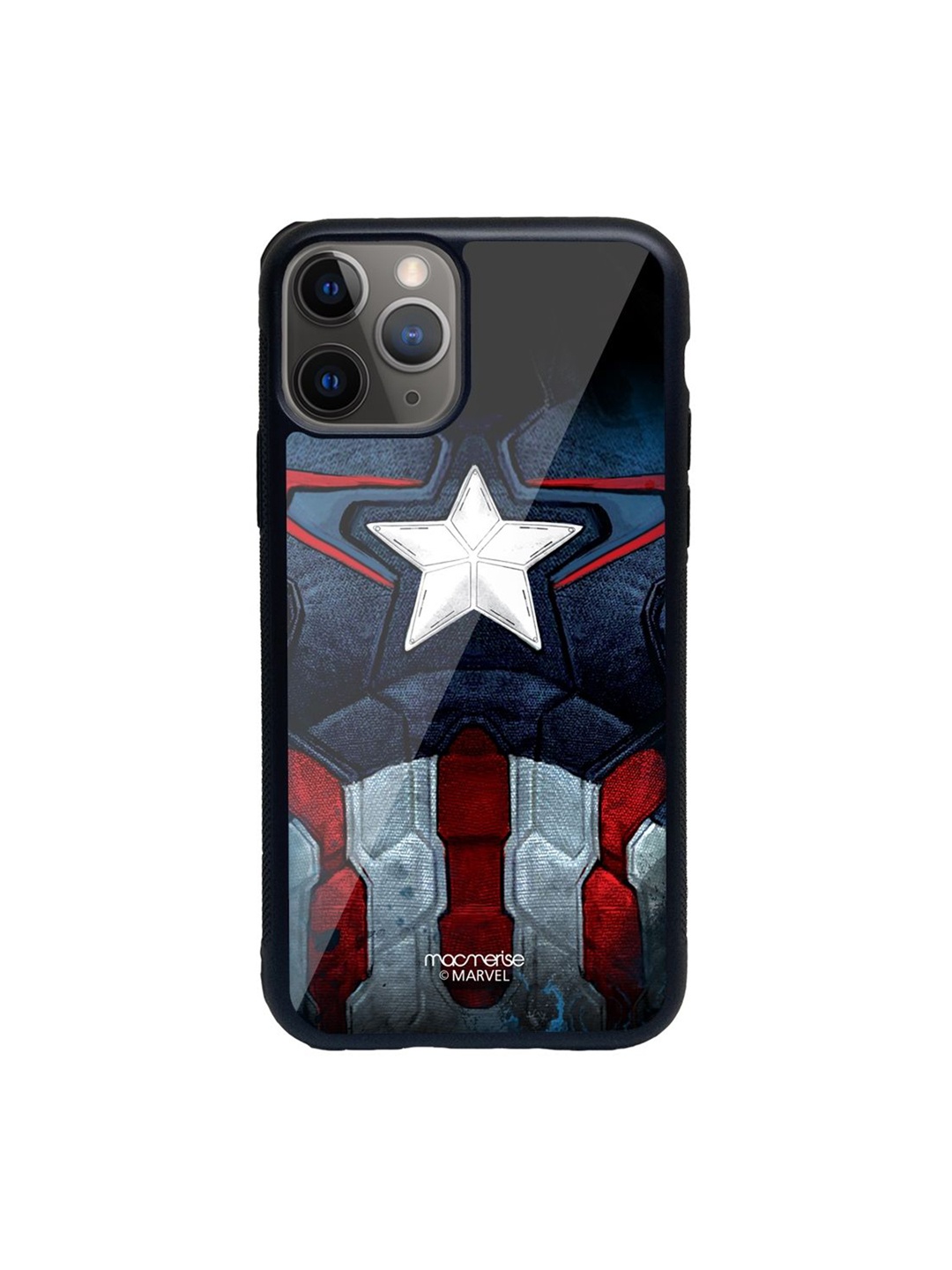 

macmerise Blue & Red Cap Am Suit Printed iPhone 11 Pro Glass Back Case