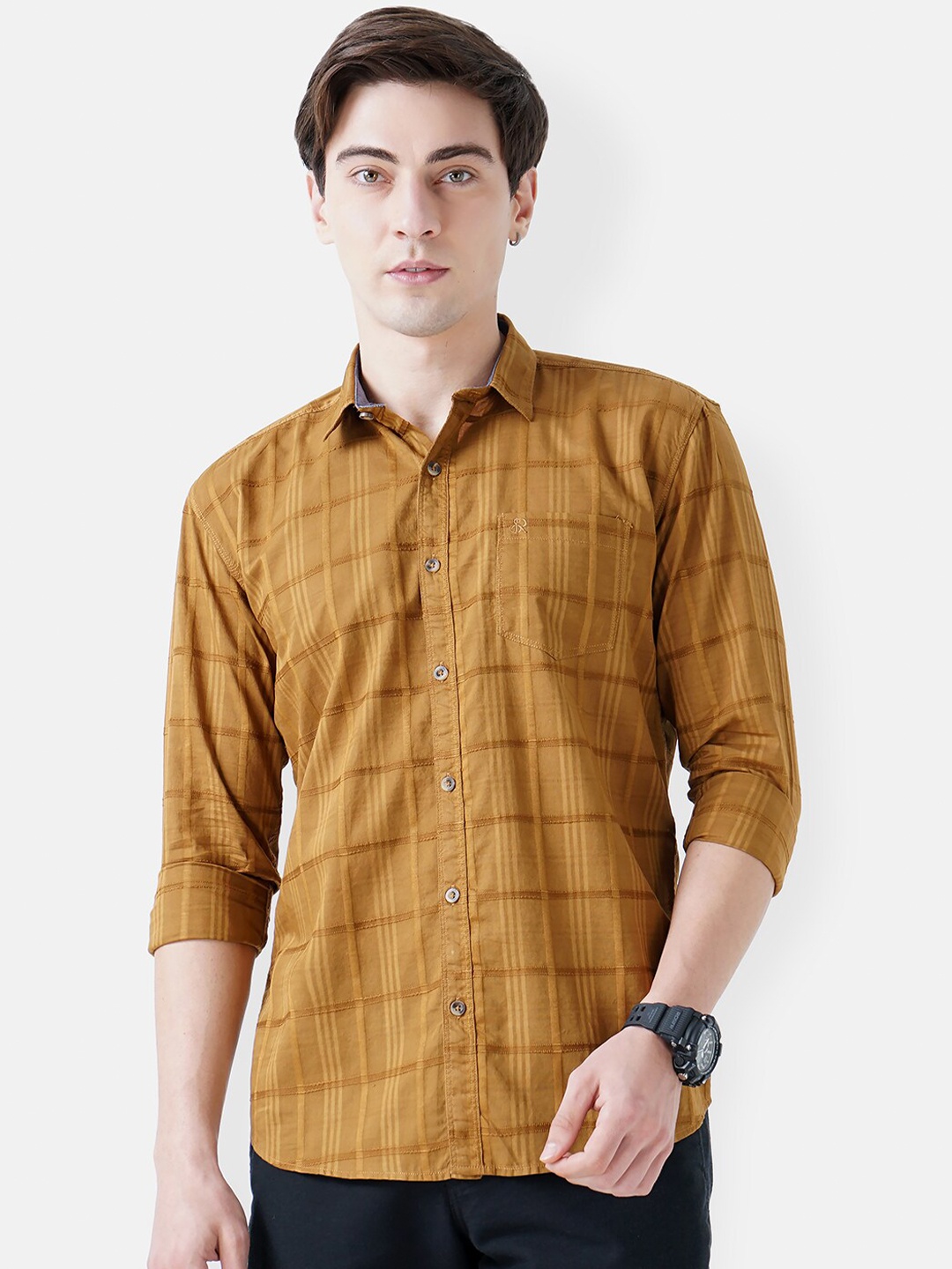 

SORATIA Men Brown Slim Fit Checked Casual Shirt