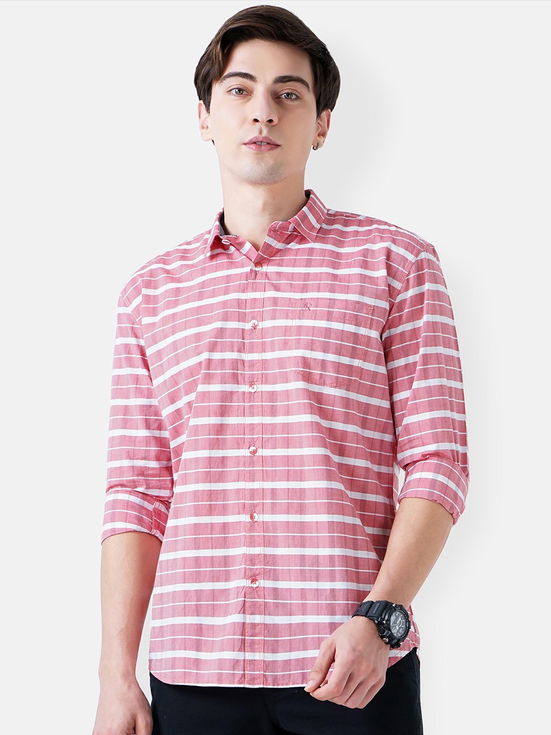

SORATIA Men Pink Slim Fit Horizontal Stripes Striped Casual Shirt