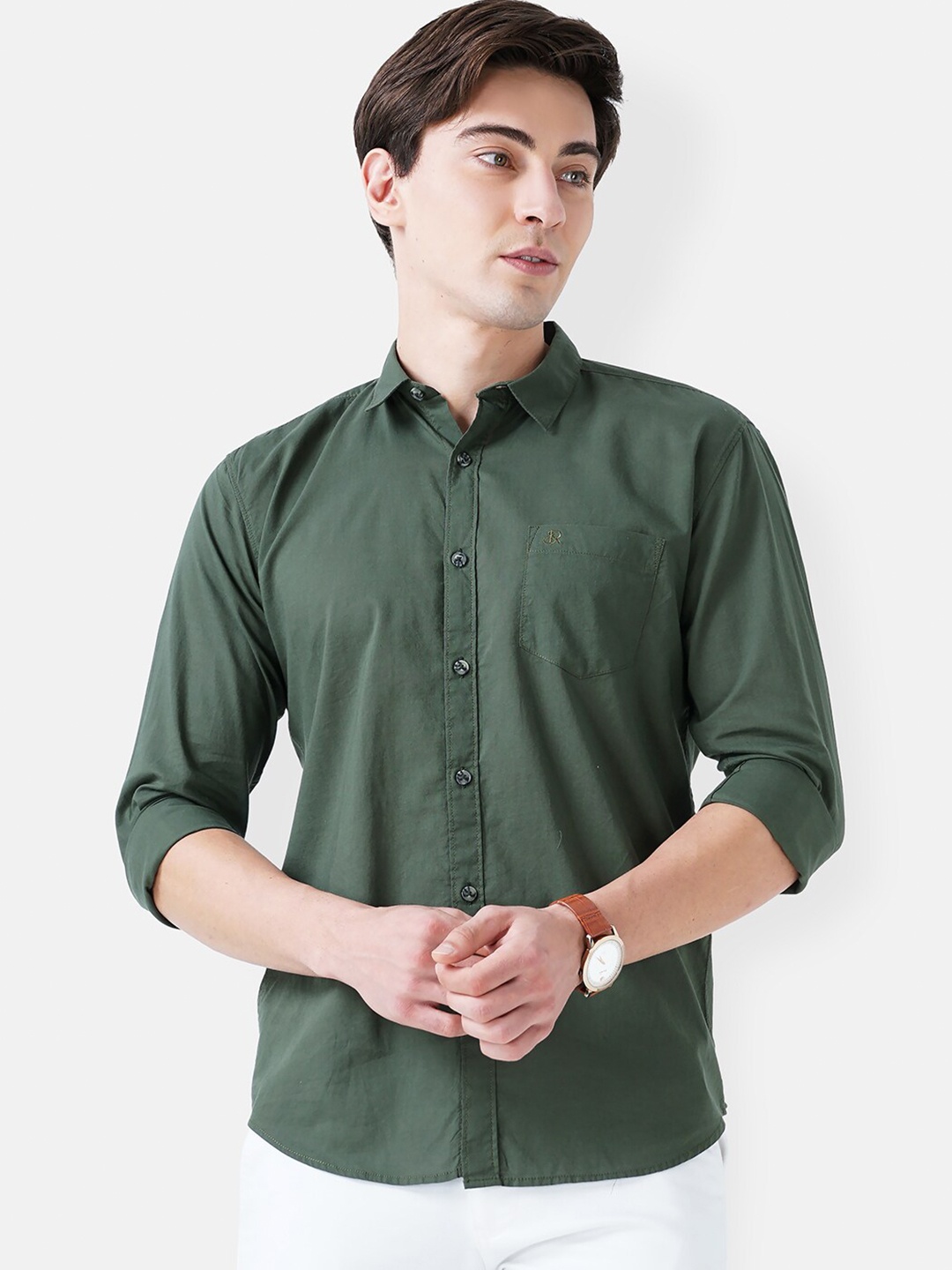 

SORATIA Men Olive Green Slim Fit Casual Shirt