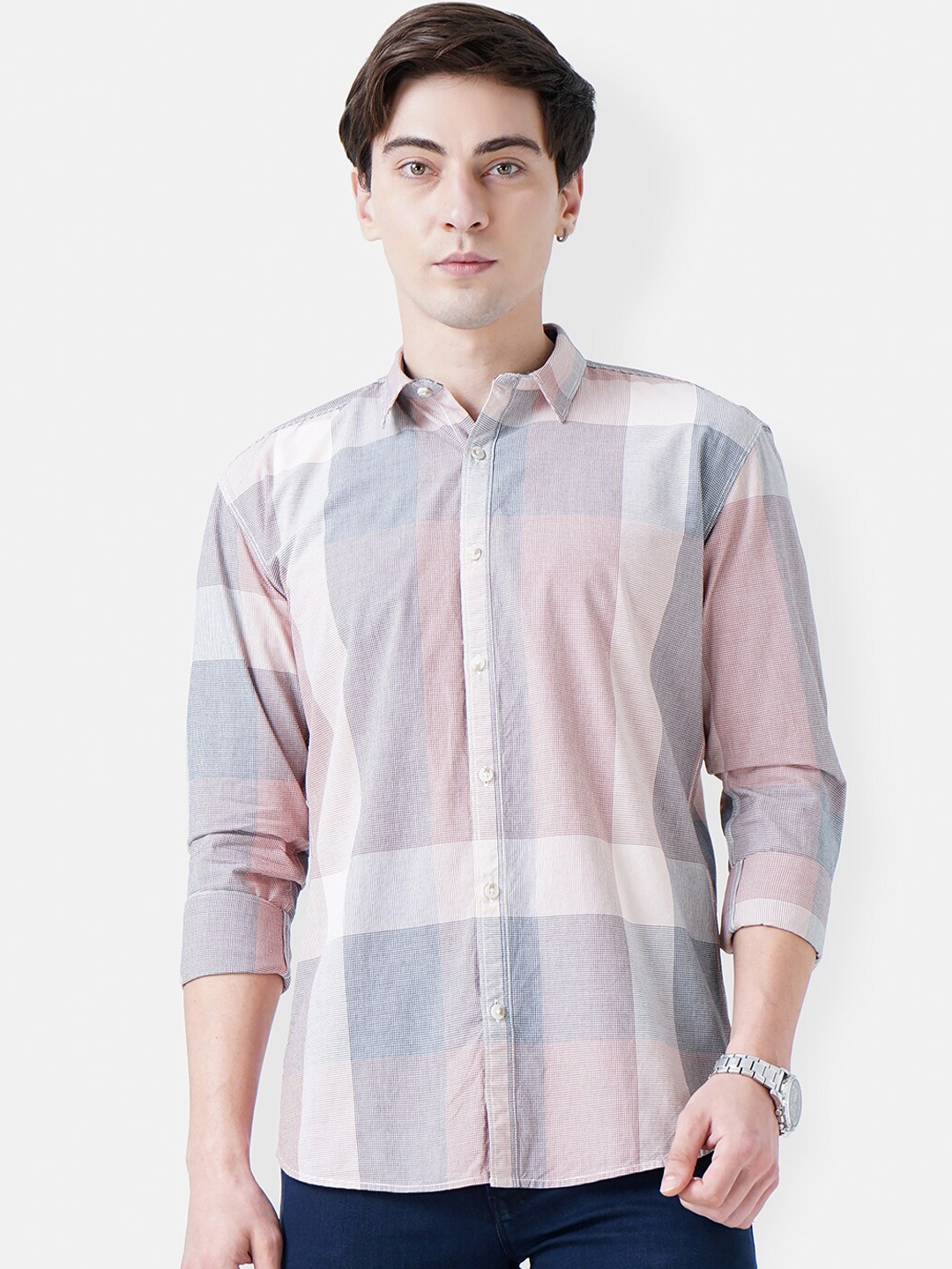 

SORATIA Men Brown & White Slim Fit Checked Casual Shirt