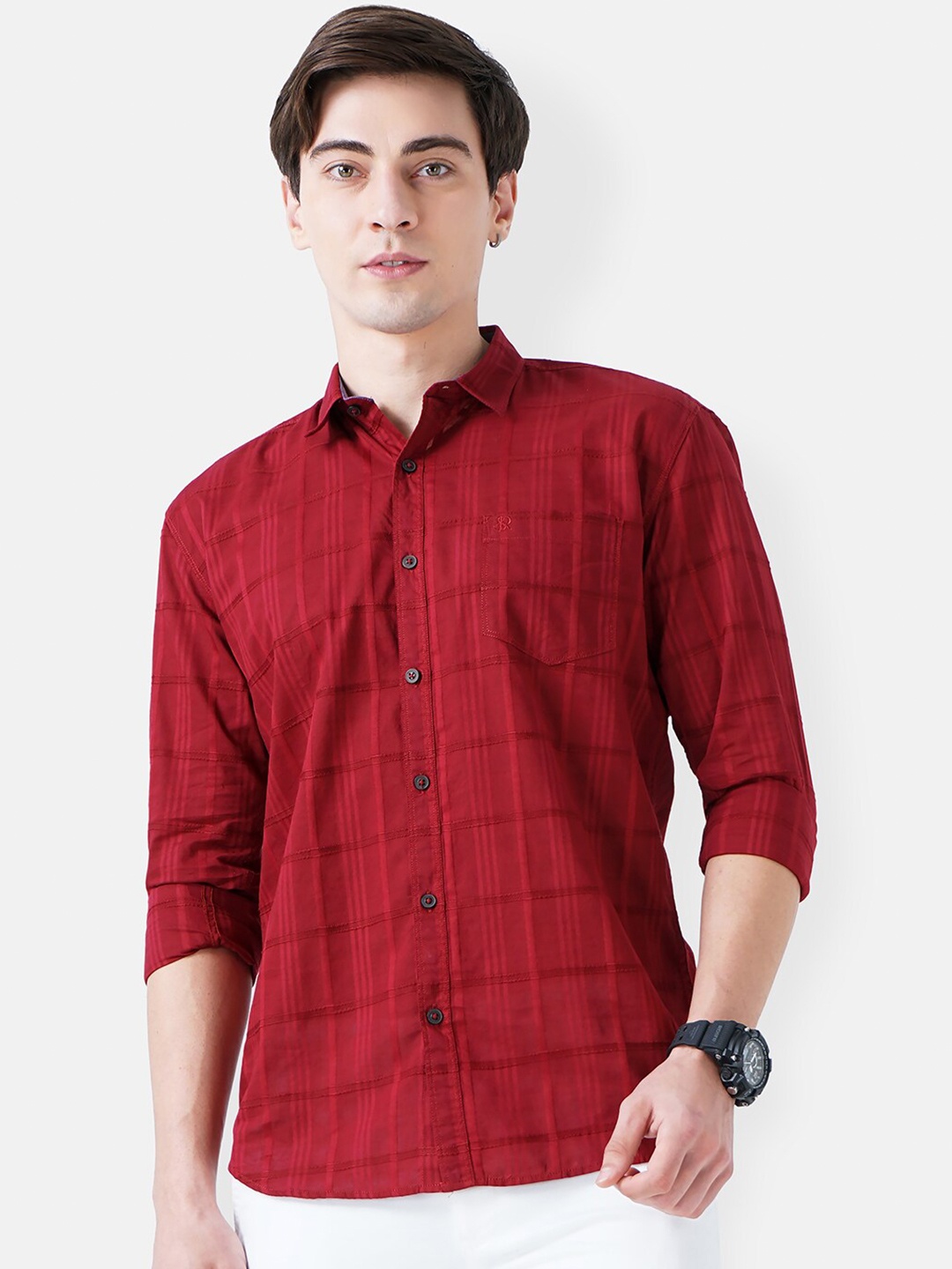 

SORATIA Men Red Slim Fit Checked Casual Shirt