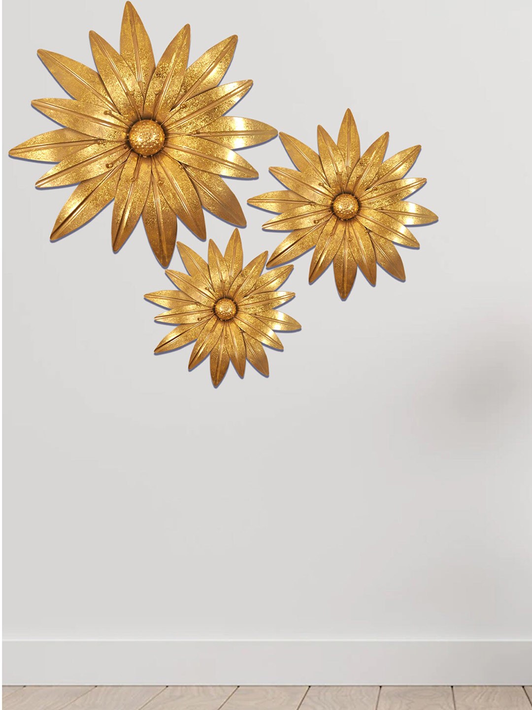 

SHREE KALA HOME DECOR Set Of 3 Gold-Toned Flower Shaped Wall Decor