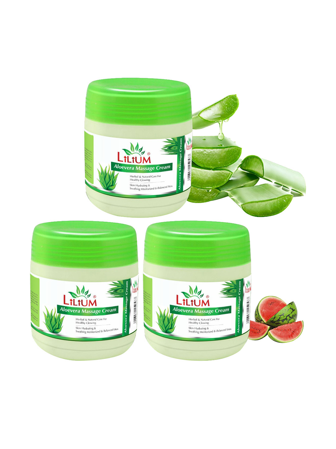 

Lilium Set of 3 Herbal & Natural Aloevera Massage Cream - 500 ml each, Green