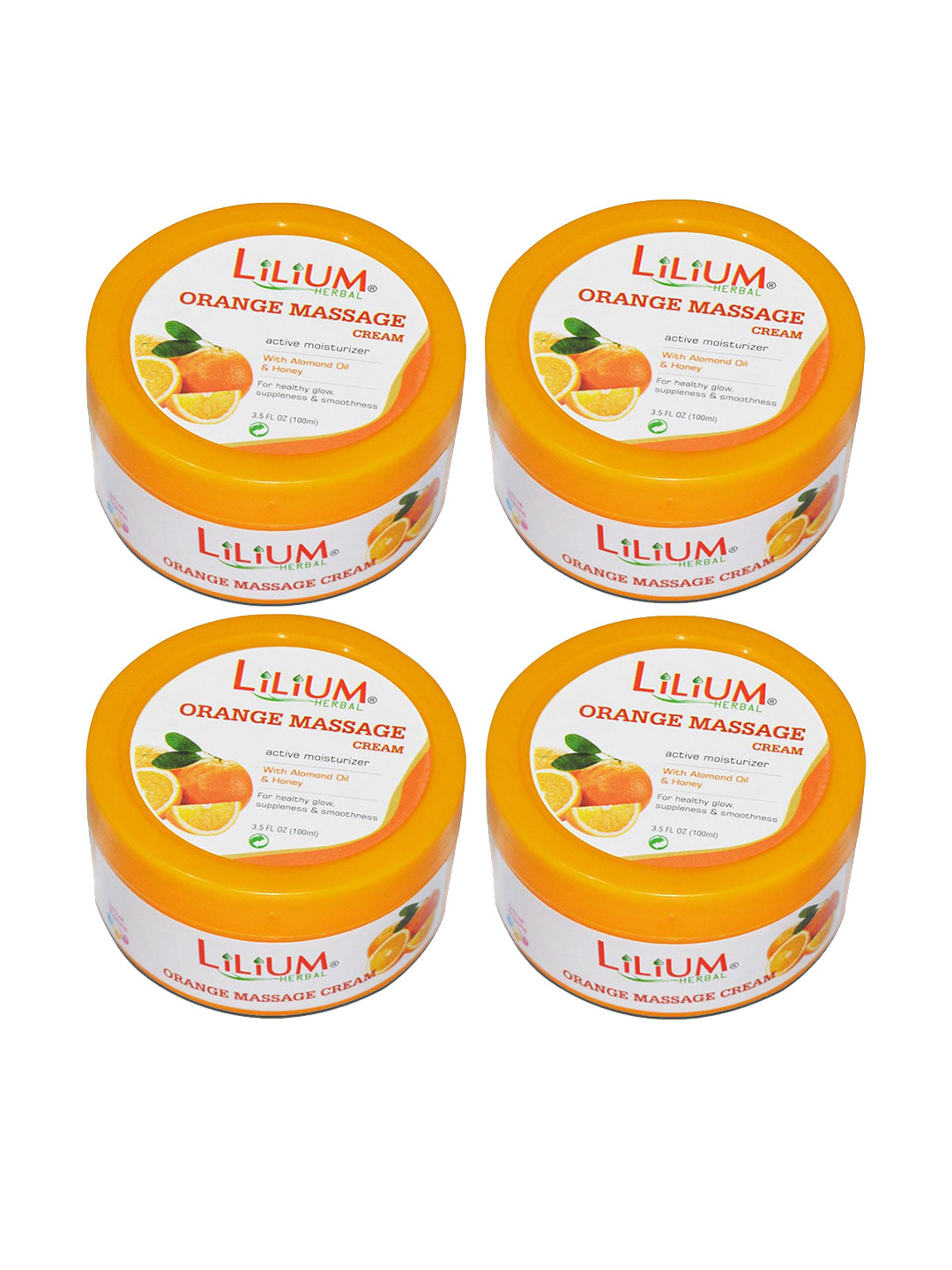 

Lilium Set Of 4 Massage Cream With Orange Flavor For Instant Glow-100Ml Each, Yellow