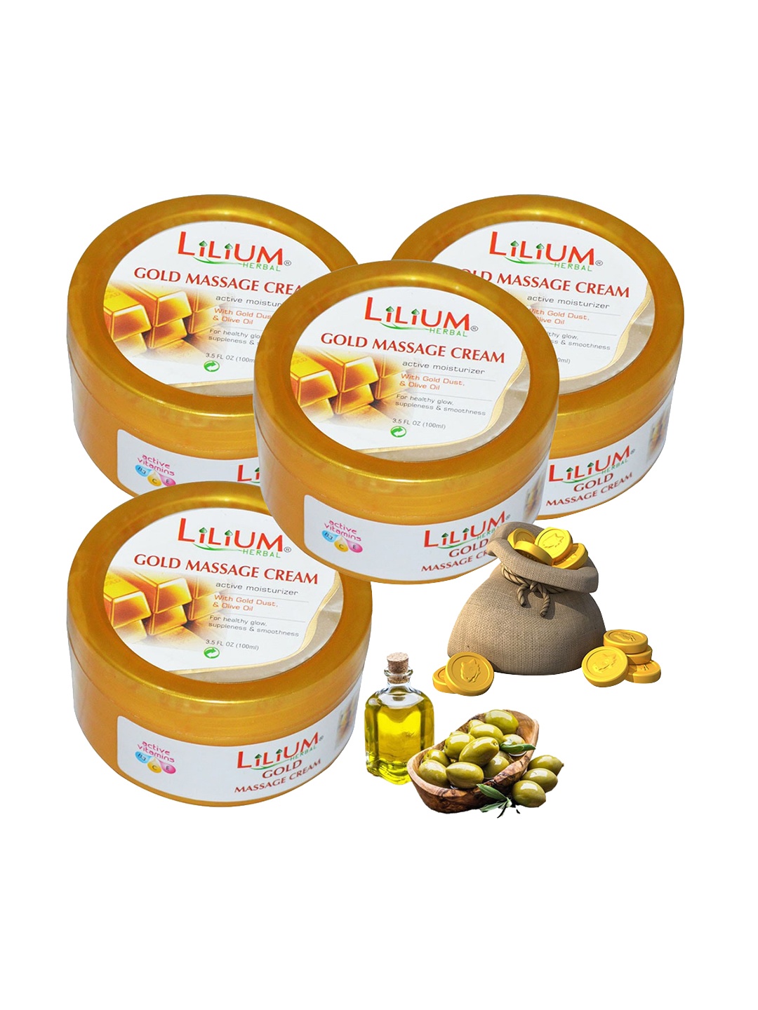 

Lilium Set Of 4 24 Gold Carat Radiant Massage Cream-100 Ml Each, Na