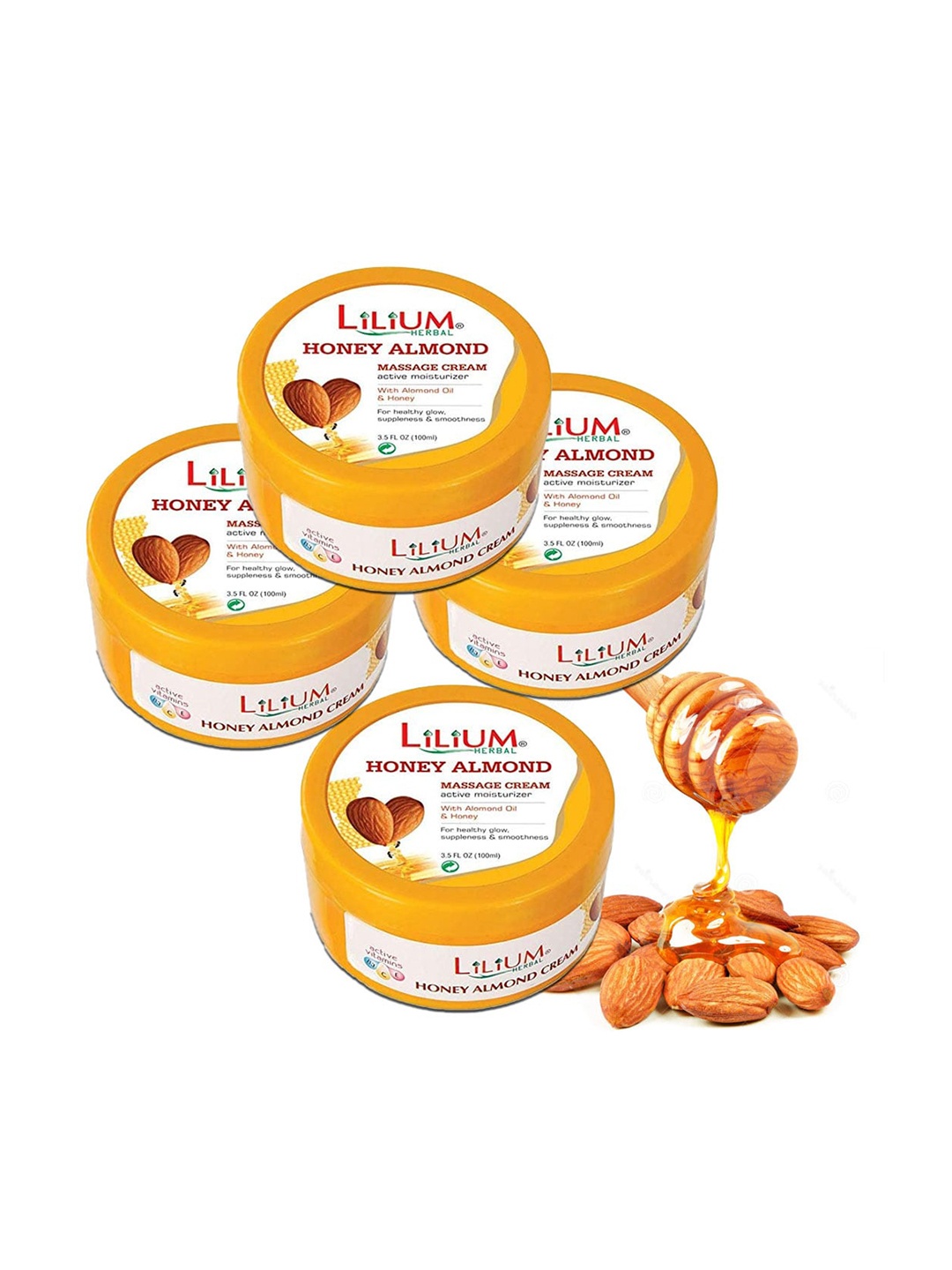 

Lilium Set Of 4 Honey Almond Massage Cream 400ml, White