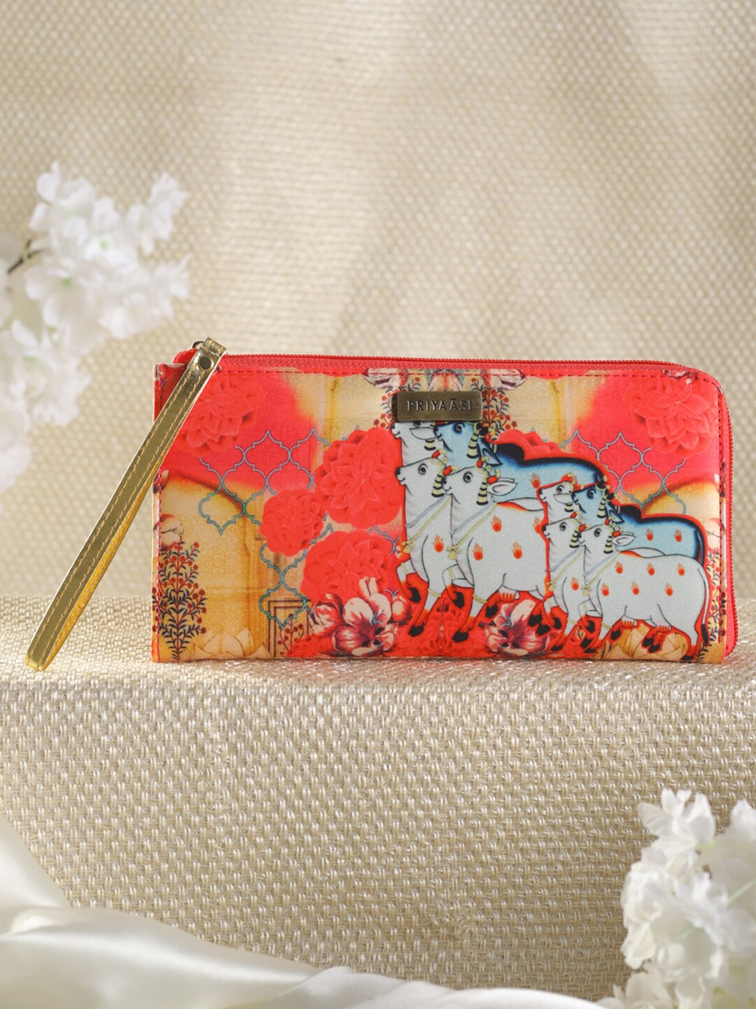 

Priyaasi Women Red & Gold-Toned Ethnic Motifs Printed Zip Around Wallet