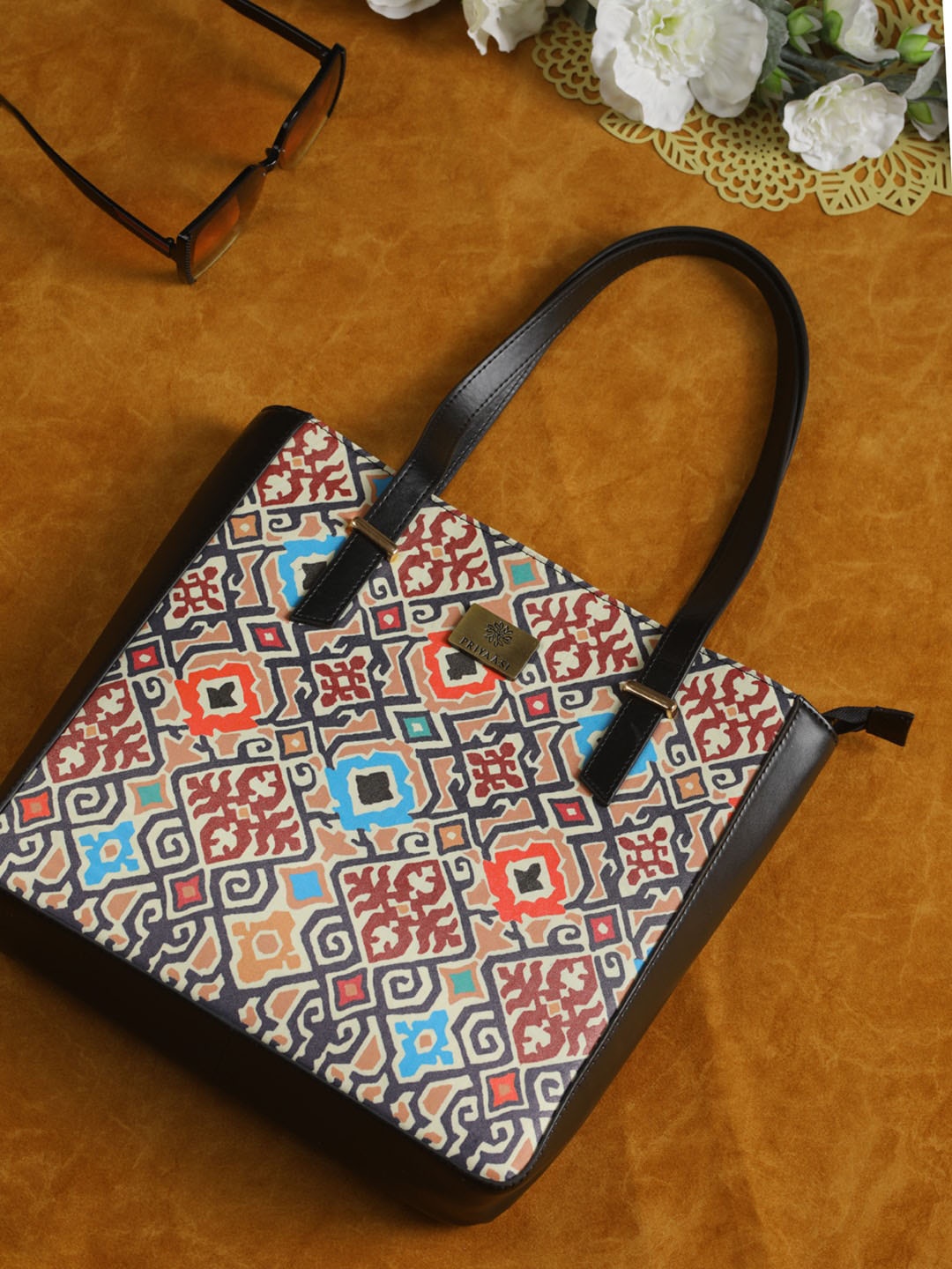 Priyaasi Multicoloured PU Oversized Structured Shoulder Bag, Multi
