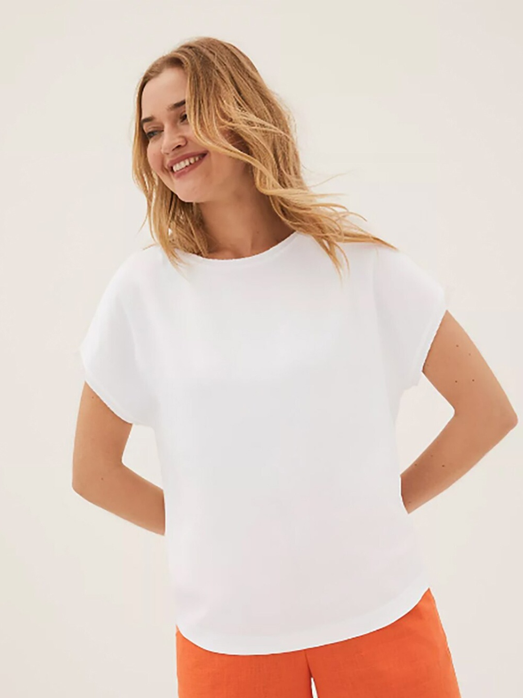 

Marks & Spencer Women White Solid Extended Sleeves Top