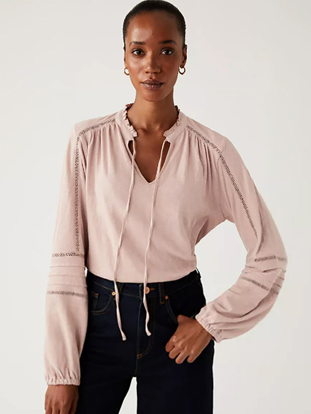 

Marks & Spencer Pink Mandarin Collar Shirt Style Top