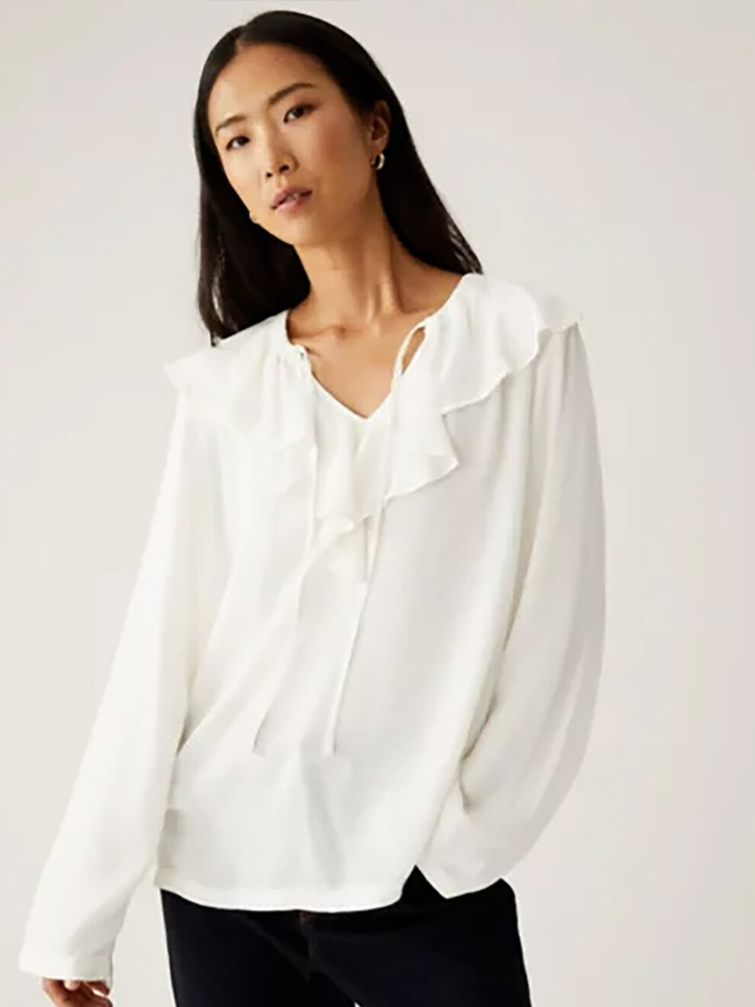 

Marks & Spencer Cream-Coloured Mandarin Collar Shirt Style Top