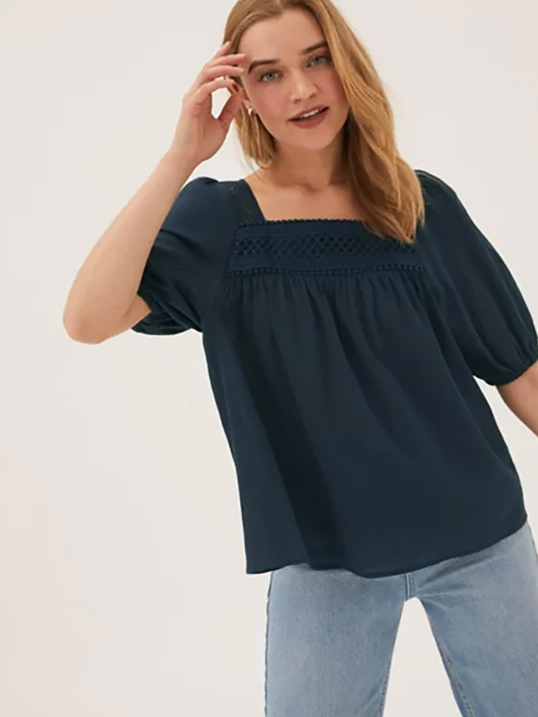 

Marks & Spencer Women Teal Pure Cotton Top