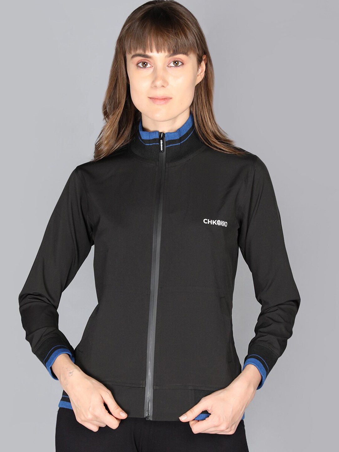 

CHKOKKO Women Black Water Resistant Training or Gym Sporty Jacket