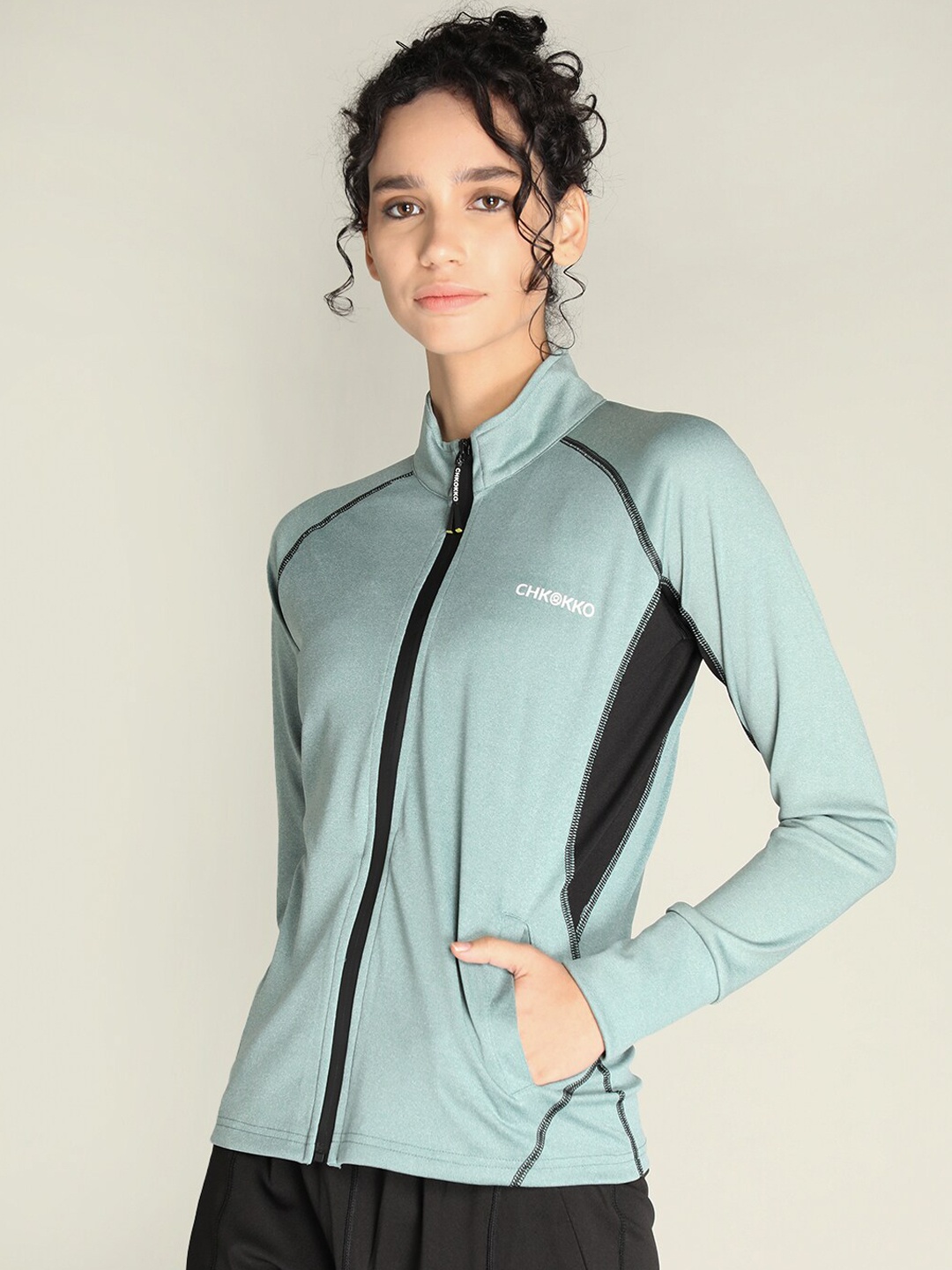 

CHKOKKO Women Sea Green Lightweight Training or Gym Sporty Jacket