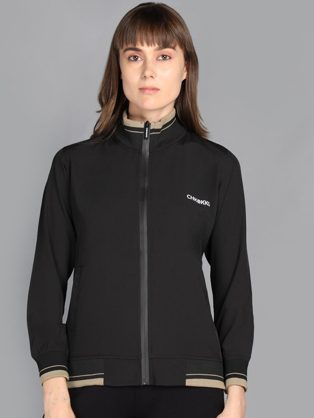 

CHKOKKO Women Black Water Resistant Training or Gym Sporty Jacket