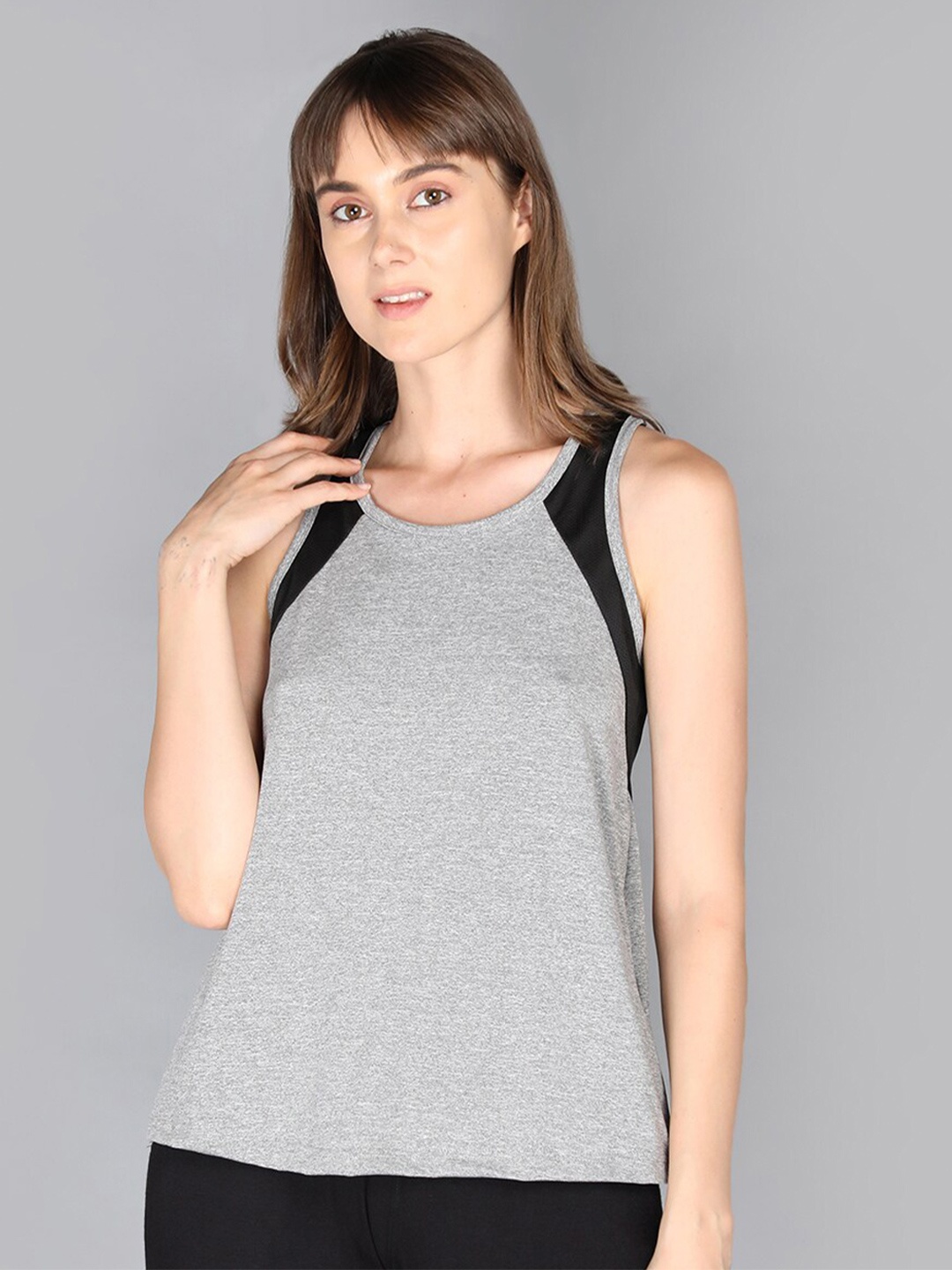 

CHKOKKO Woman Grey Colourblocked Tank Top