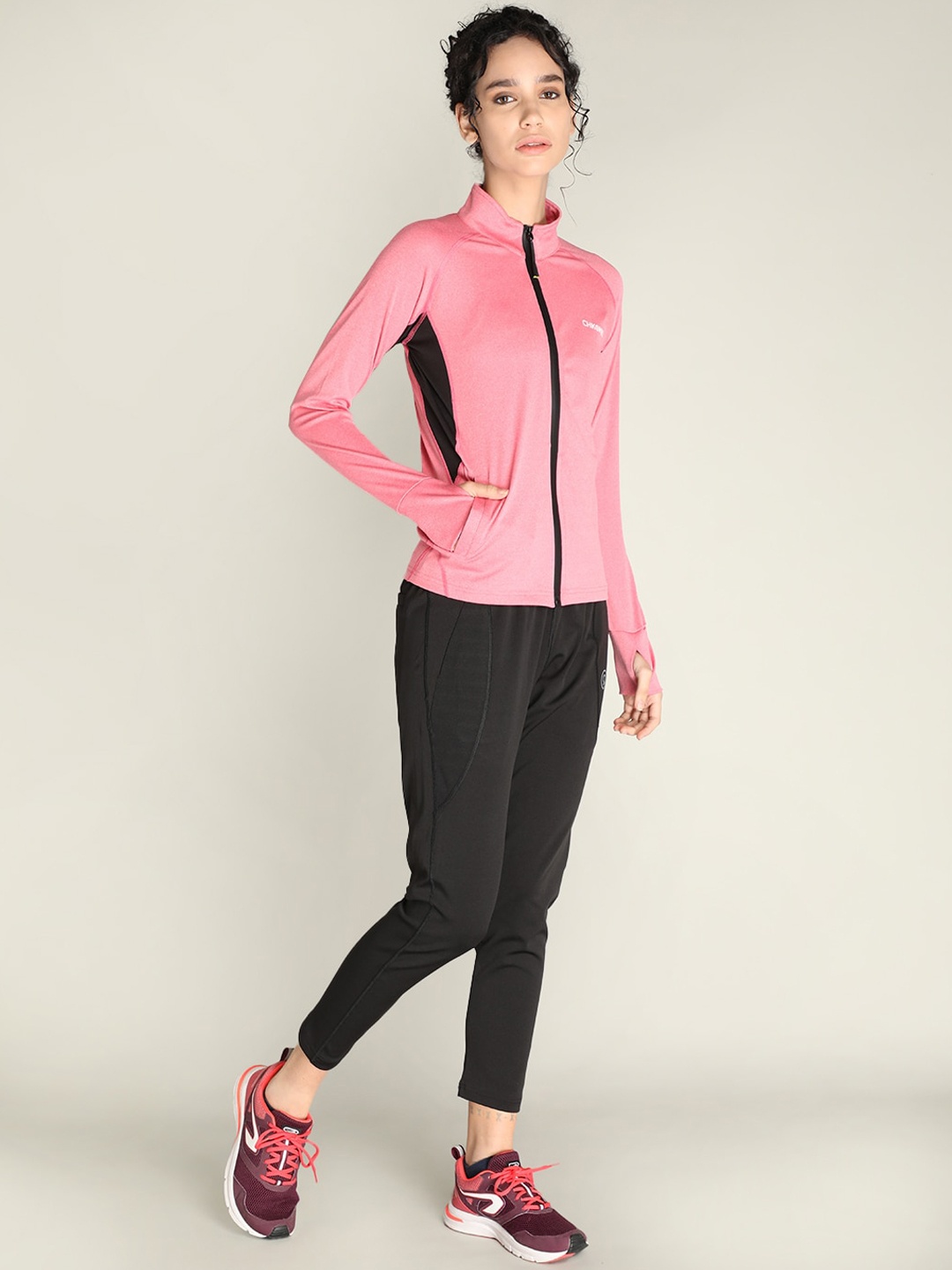 

CHKOKKO Women Pink & Black Solid Polyester Sports Tracksuits