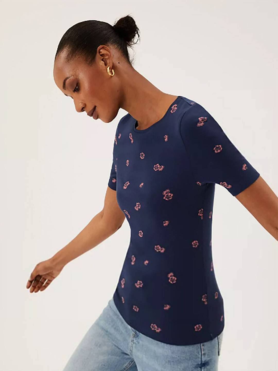 

Marks & Spencer Women Navy Blue Printed T-shirt