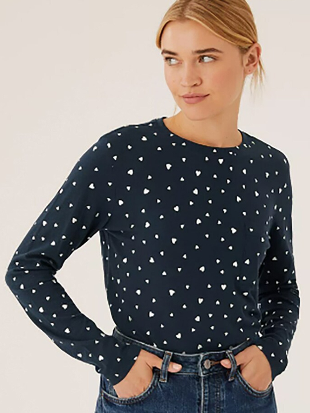 

Marks & Spencer Women Navy Blue Printed T-shirt
