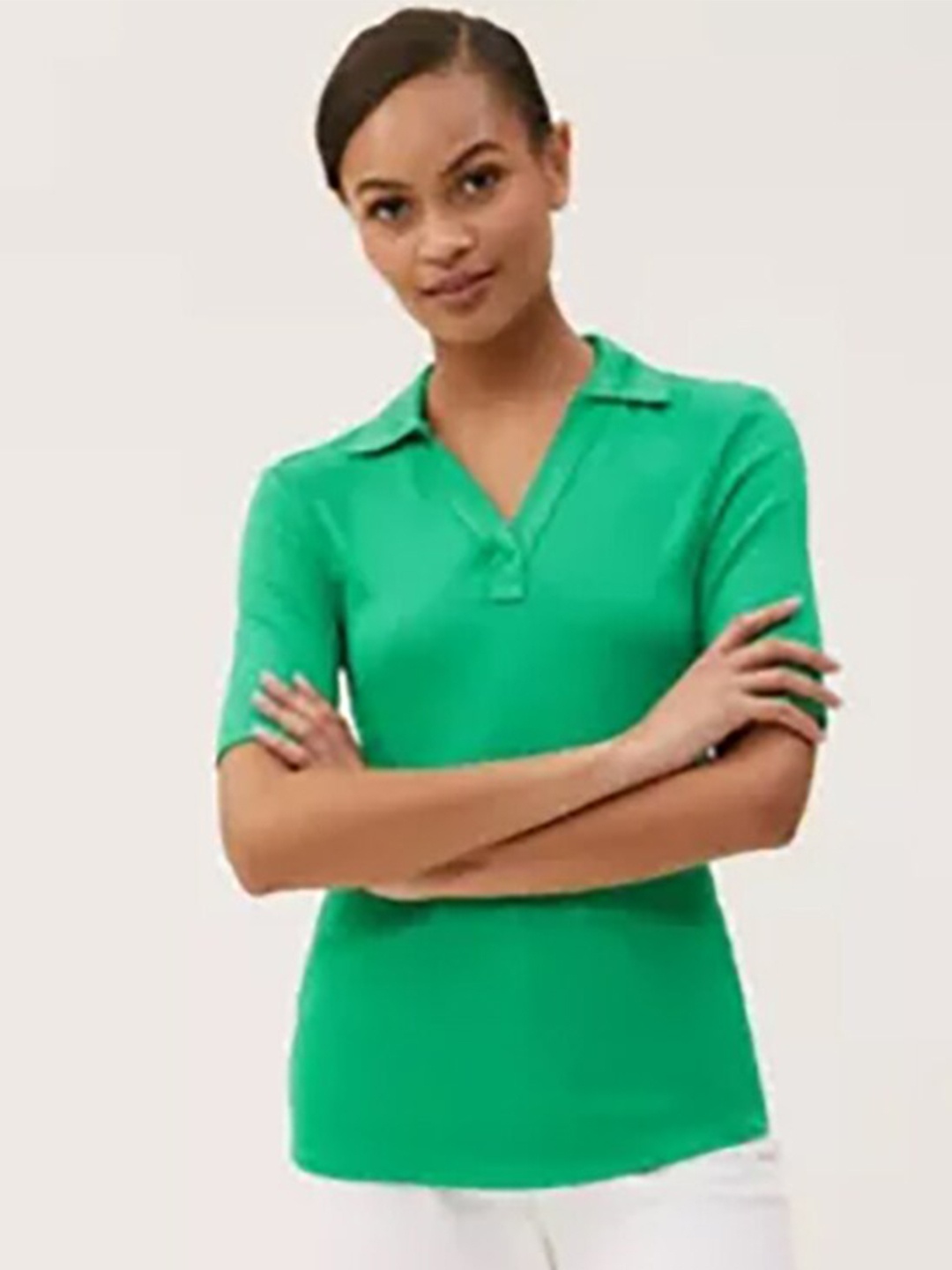 

Marks & Spencer Women Green Polo Collar T-shirt