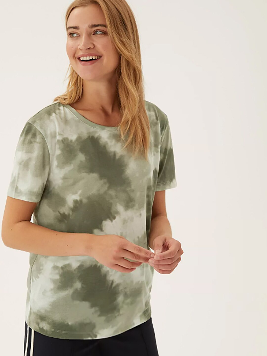 

Marks & Spencer Women Green Tie Dye Half Sleeves T-shirt