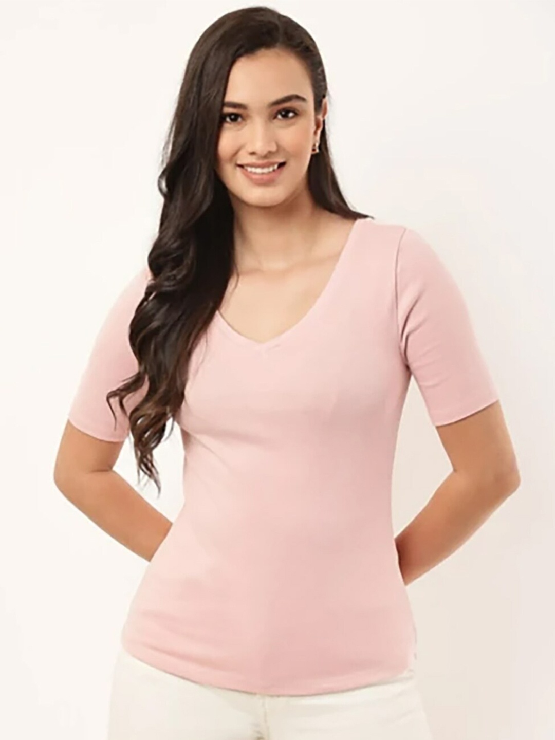 

Marks & Spencer Women Pink V-Neck T-shirt