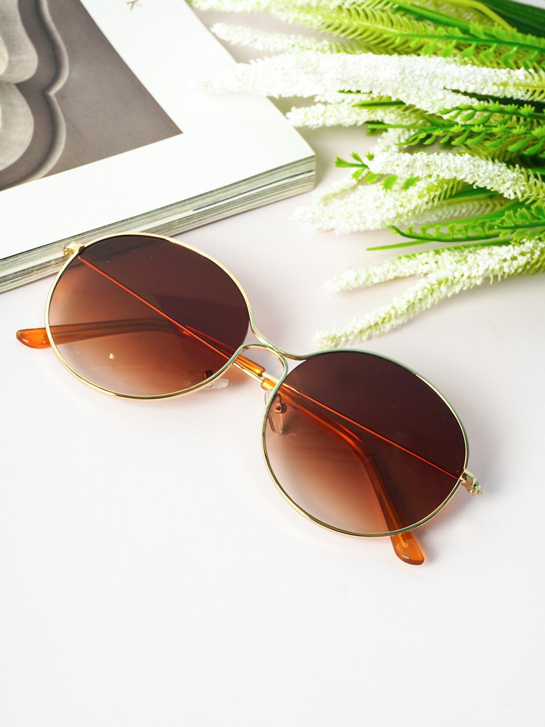 

Ferosh Unisex Brown Lens & Gold-Toned Round Sunglasses