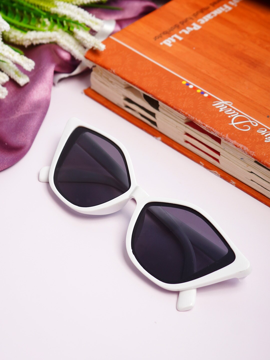 

Ferosh Unisex Purple Lens & White Cateye Sunglasses