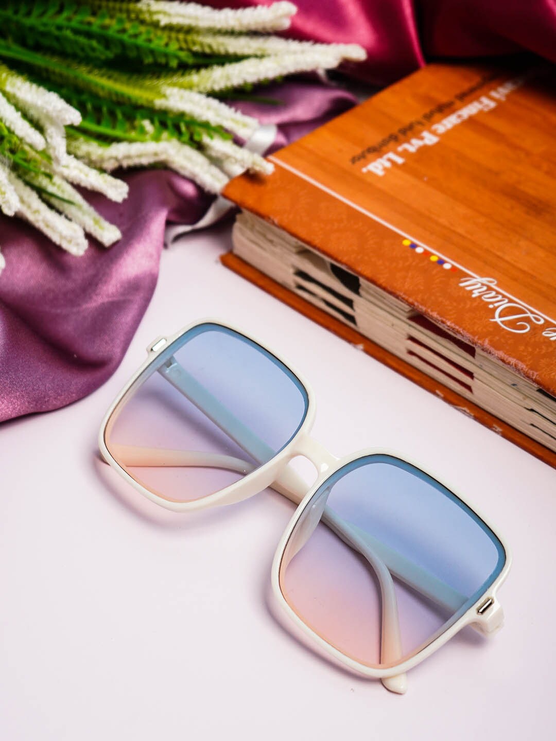 

Ferosh Unisex Blue Lens & White Square Sunglasses