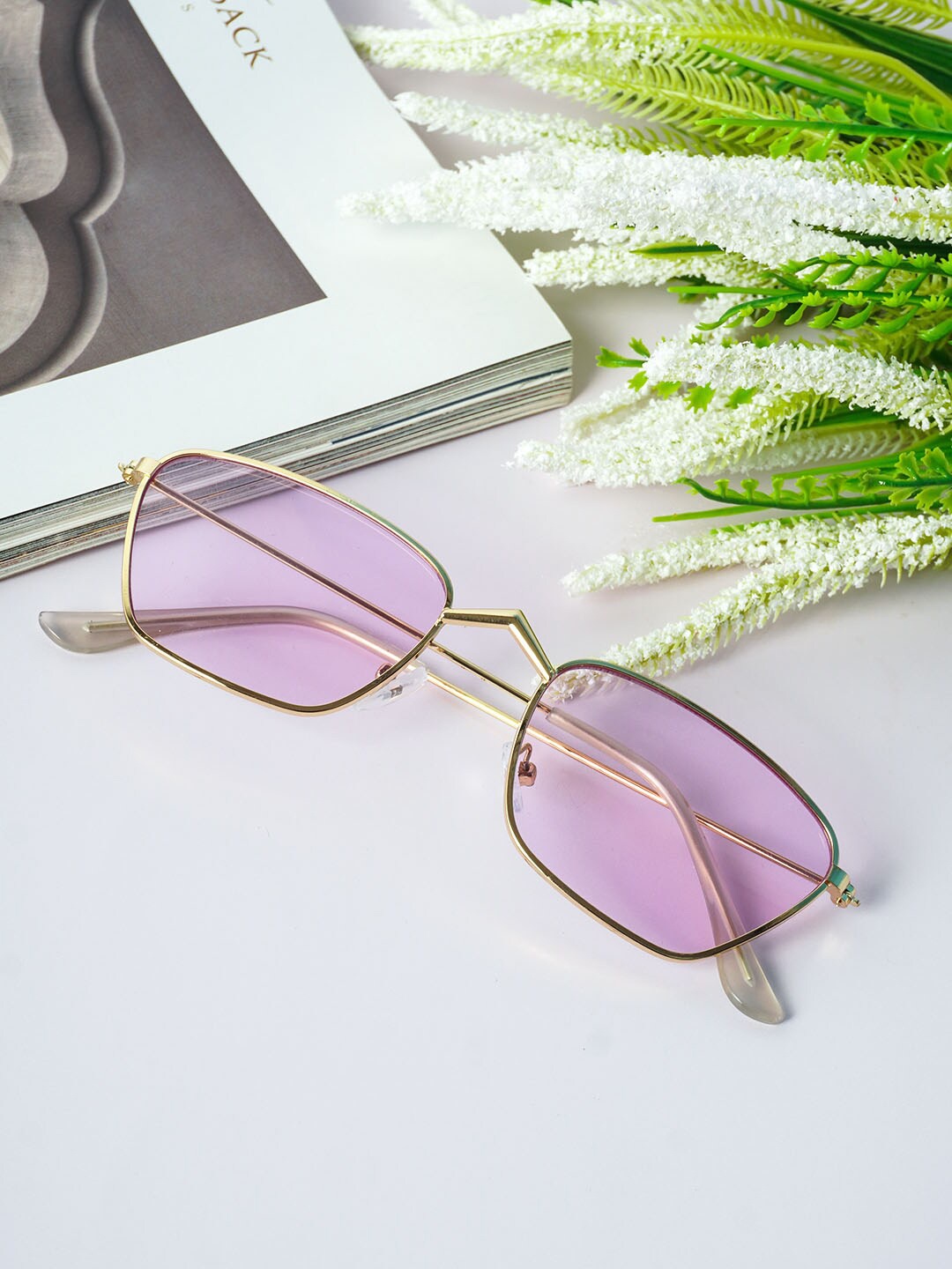 

Ferosh Unisex Purple Lens & Gold-Toned Rectangle Sunglasses