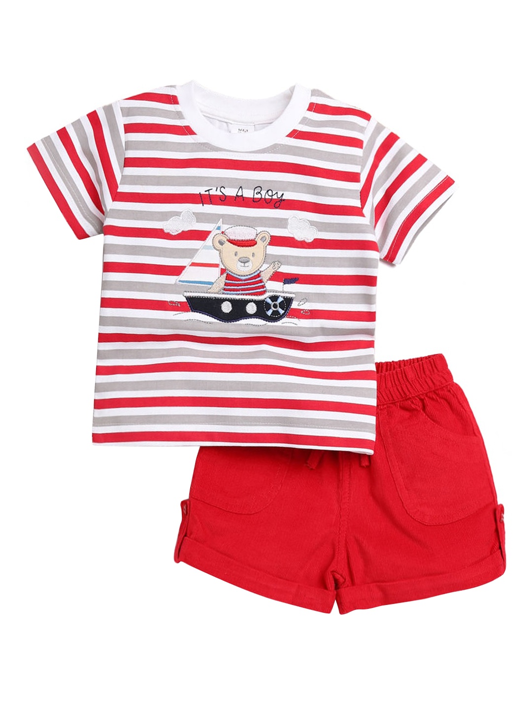 

Hopscotch Boys Red & White Striped T-shirt with Shorts