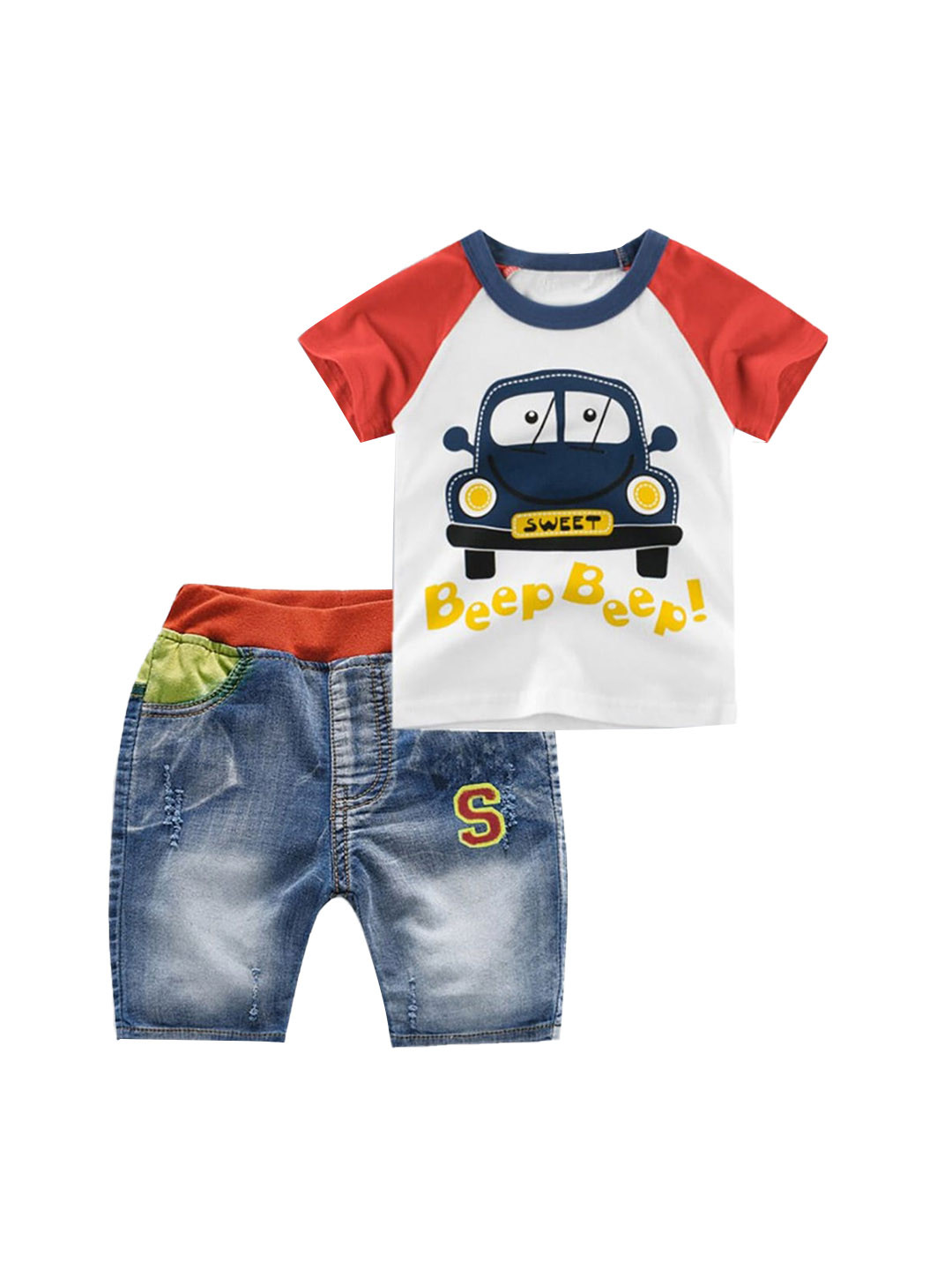 

Hopscotch Boys Blue & White Graphic Printed T-shirt with Shorts