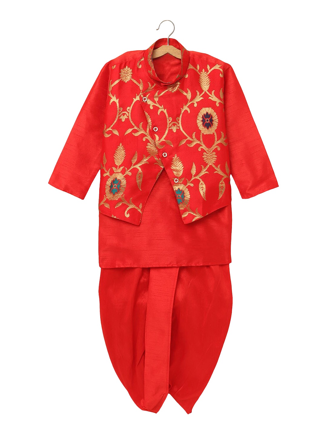 

Hopscotch Boys Red Bandhani Kurti with Dhoti Pants & With Dupatta