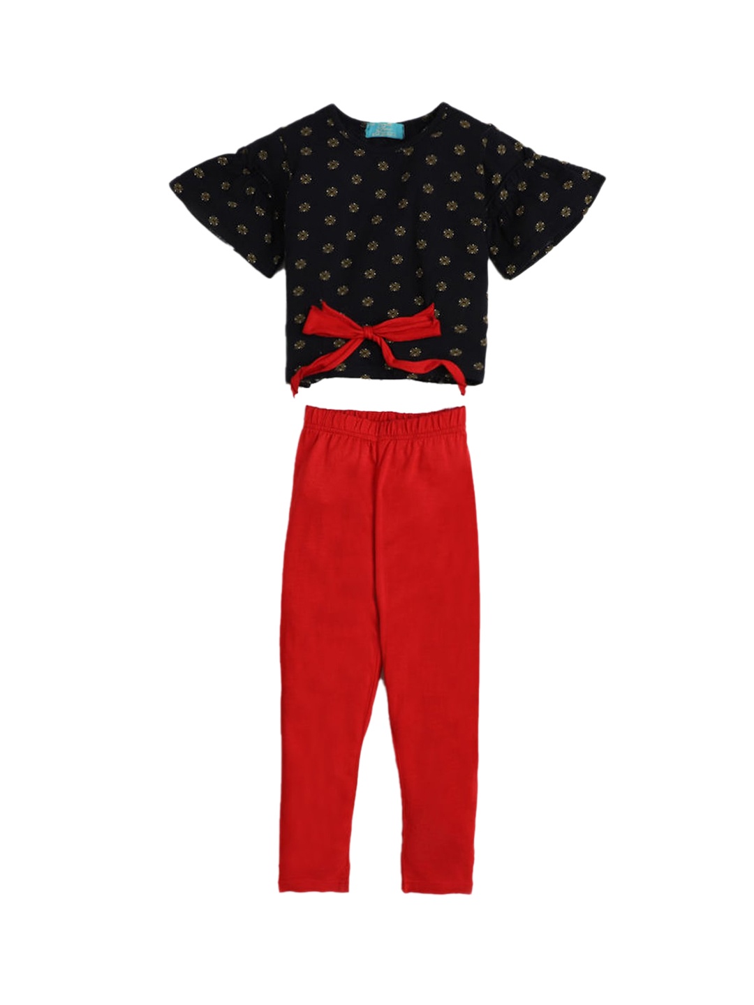 

Hopscotch Girls Red & Black Printed Pure Cotton Top with Leggings