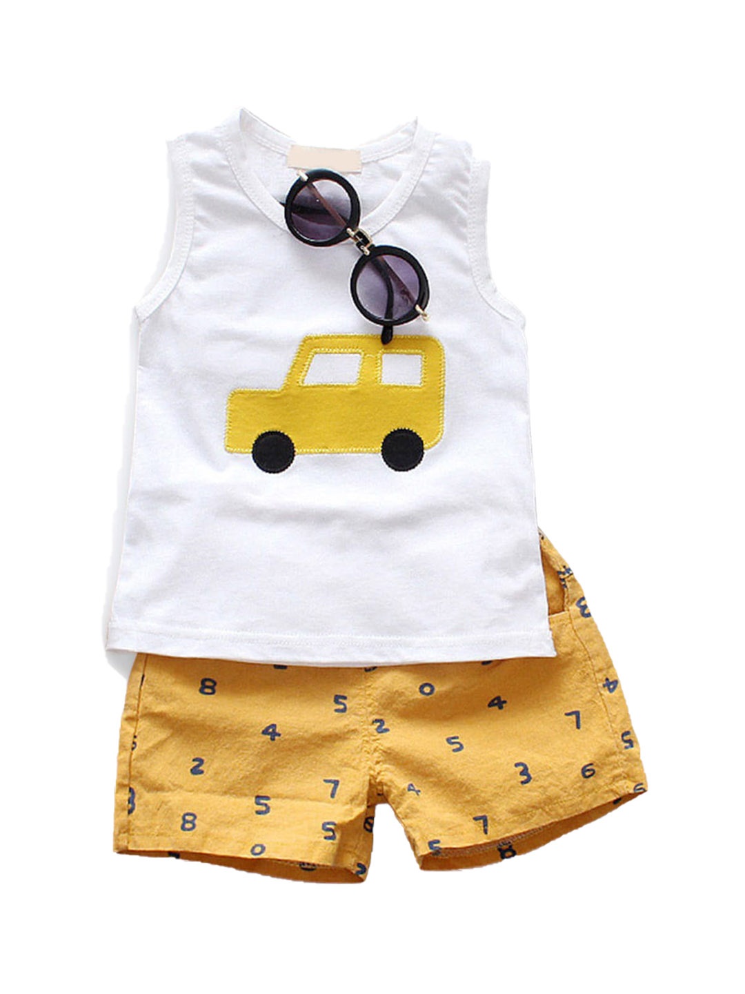 

Hopscotch Boys White & Yellow Printed Top with Shorts
