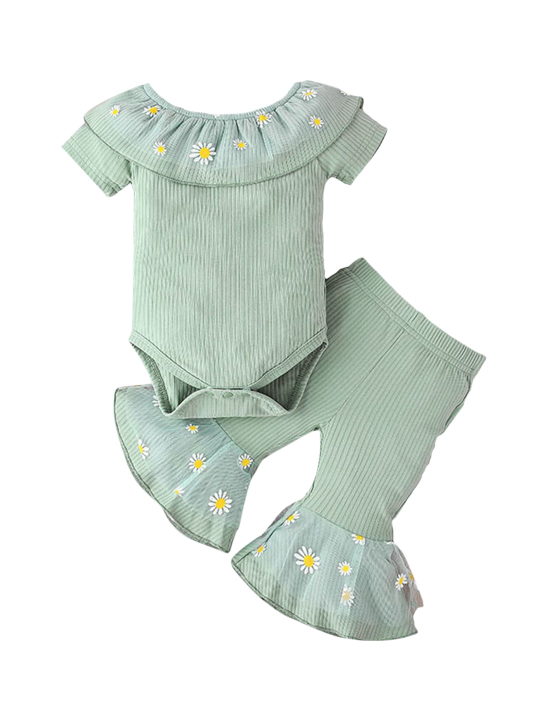 

Hopscotch Girls Green & White Printed Top with Trousers