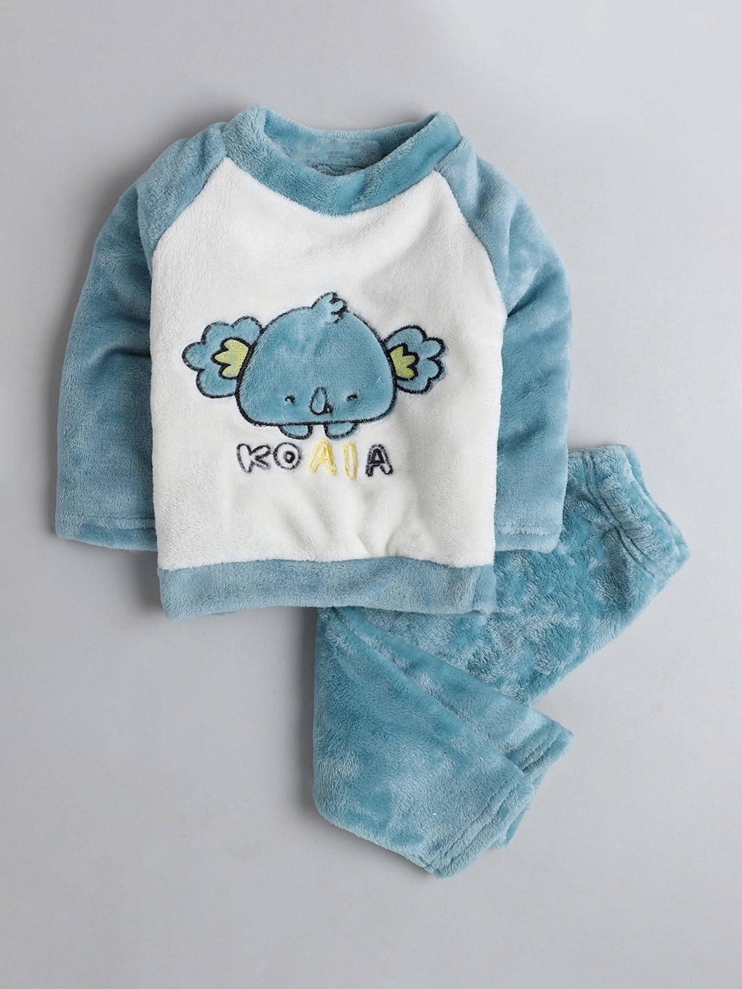 

Hopscotch Boys Turquoise Blue & White Printed Night suit
