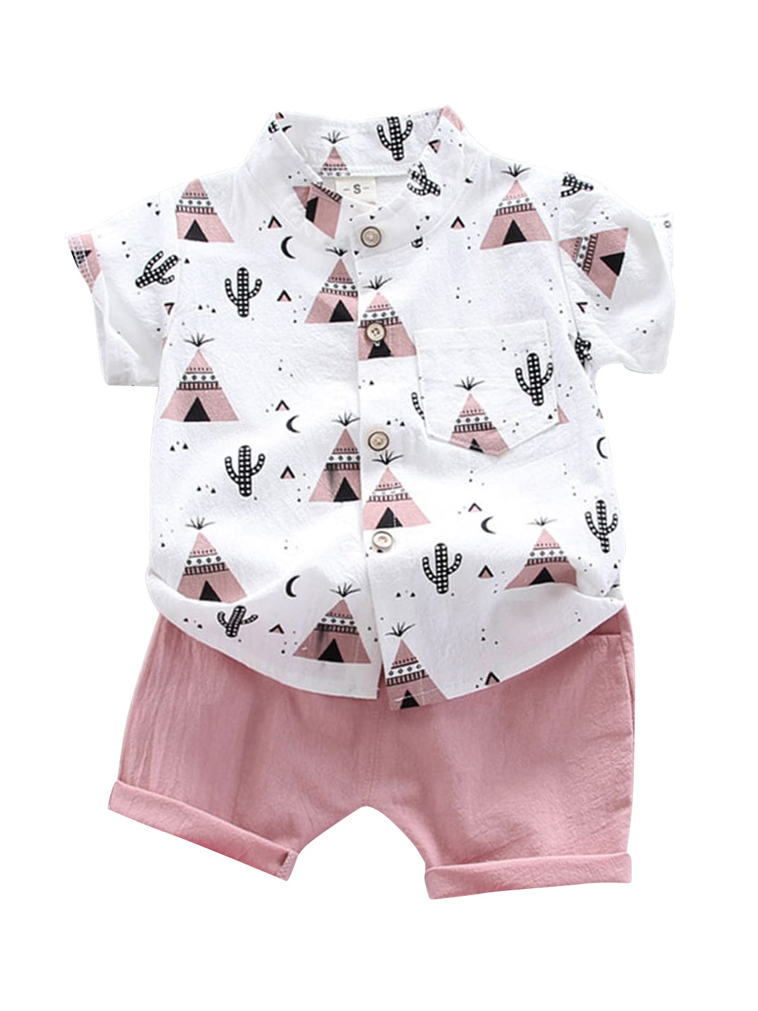 

Hopscotch Boys White & Pink Printed Shirt with Shorts