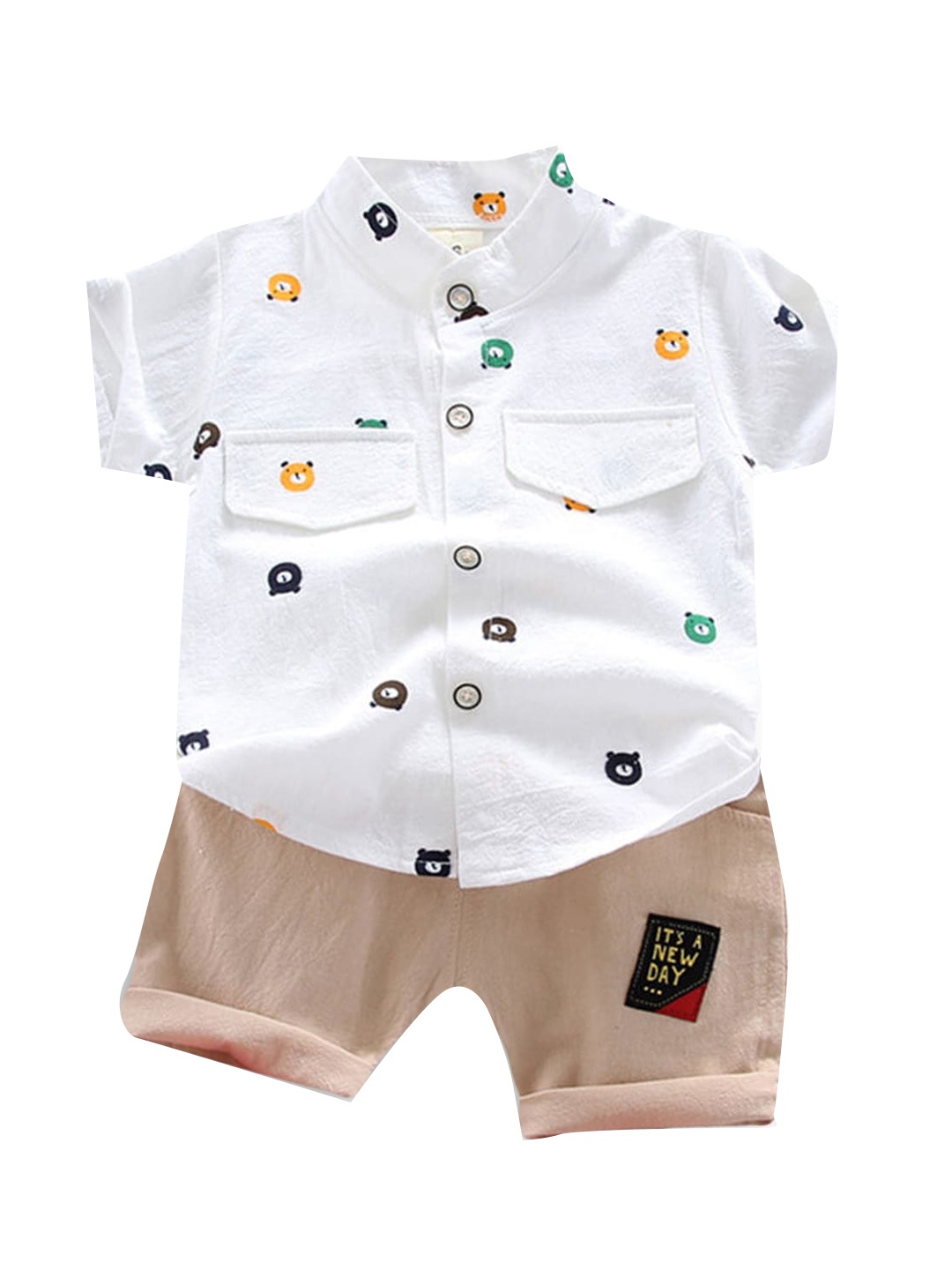 

Hopscotch Boys White & Beige Printed Shirt with Shorts Set