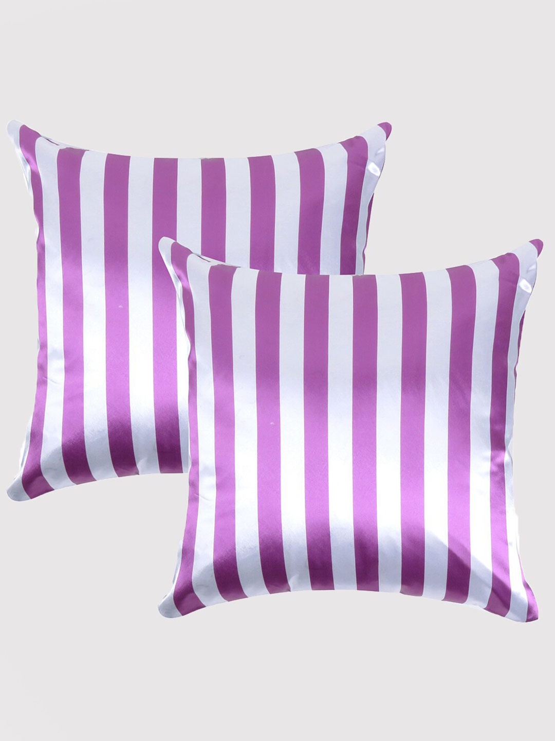 

OUSSUM Purple & White Set of 2 Striped Satin Square Cushion Covers